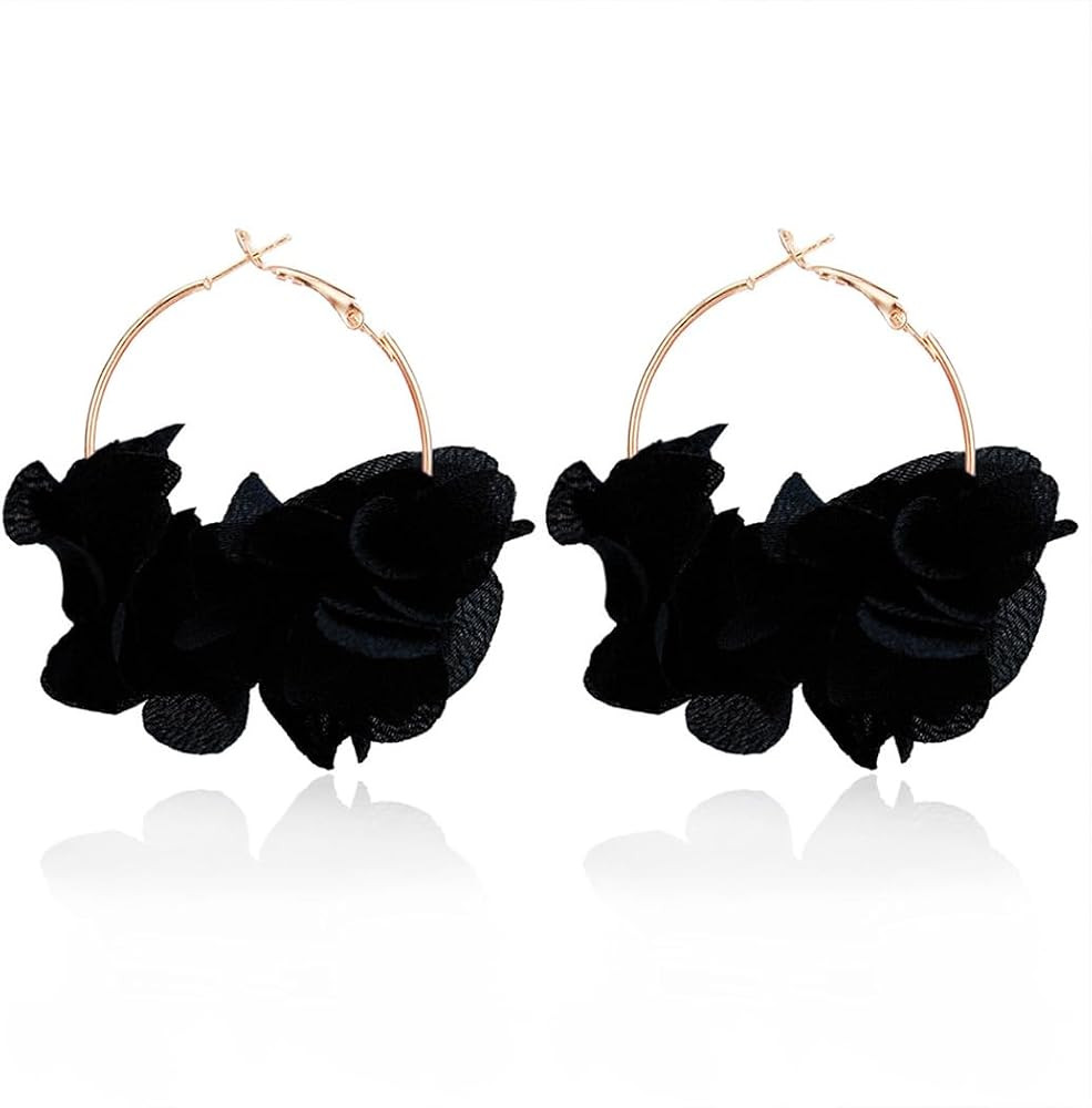 Colorful Flower Earrings White Floral Hoop Earrings Elegant Camellia Huggie Earring Jewelry for W... | Amazon (US)