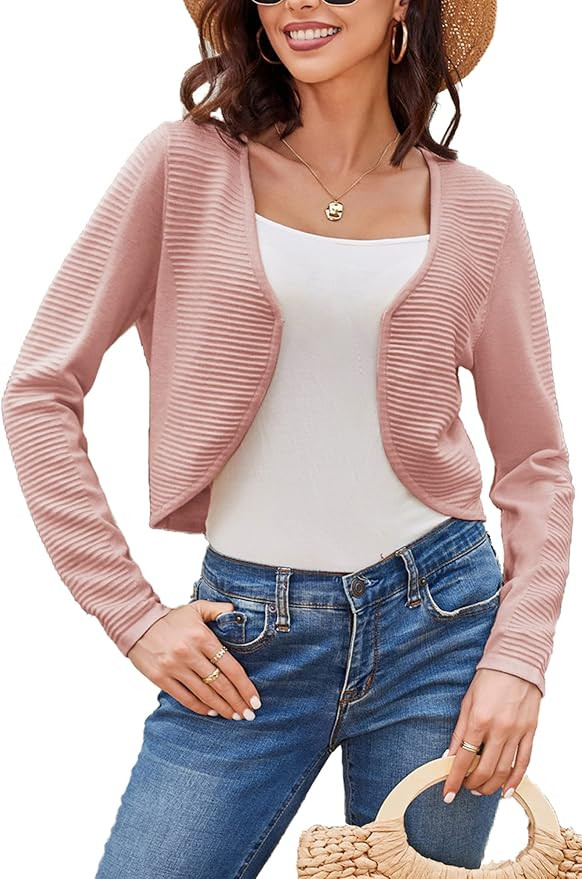 GRACE KARIN 2023 Women's Cropped Cardigan Lightweight Bolero Shrug Open Front Knitted Sweater | Amazon (US)