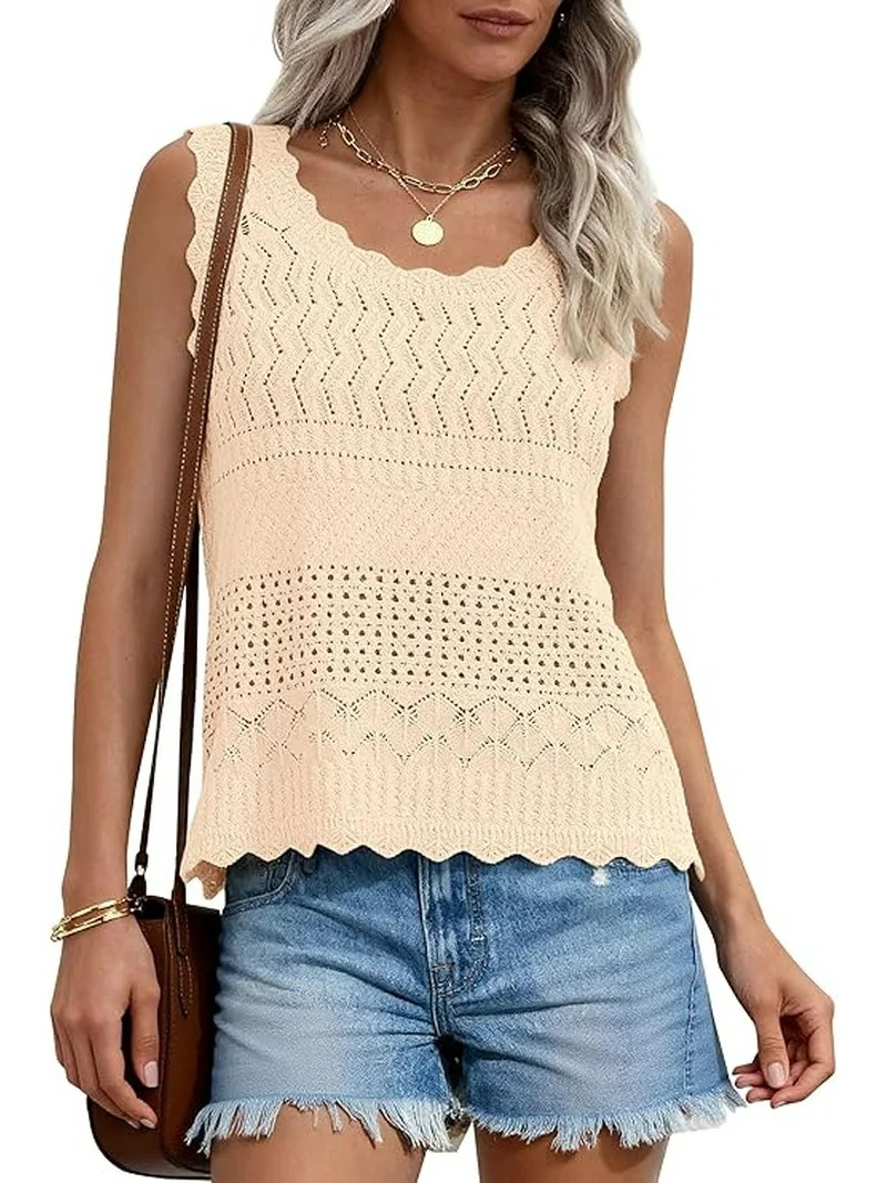 PRETTYGARDEN Womens Crochet Tank Tops Summer Spring Boho Sleeveless Cute Knit Sweater Vest Trendy... | Walmart (US)