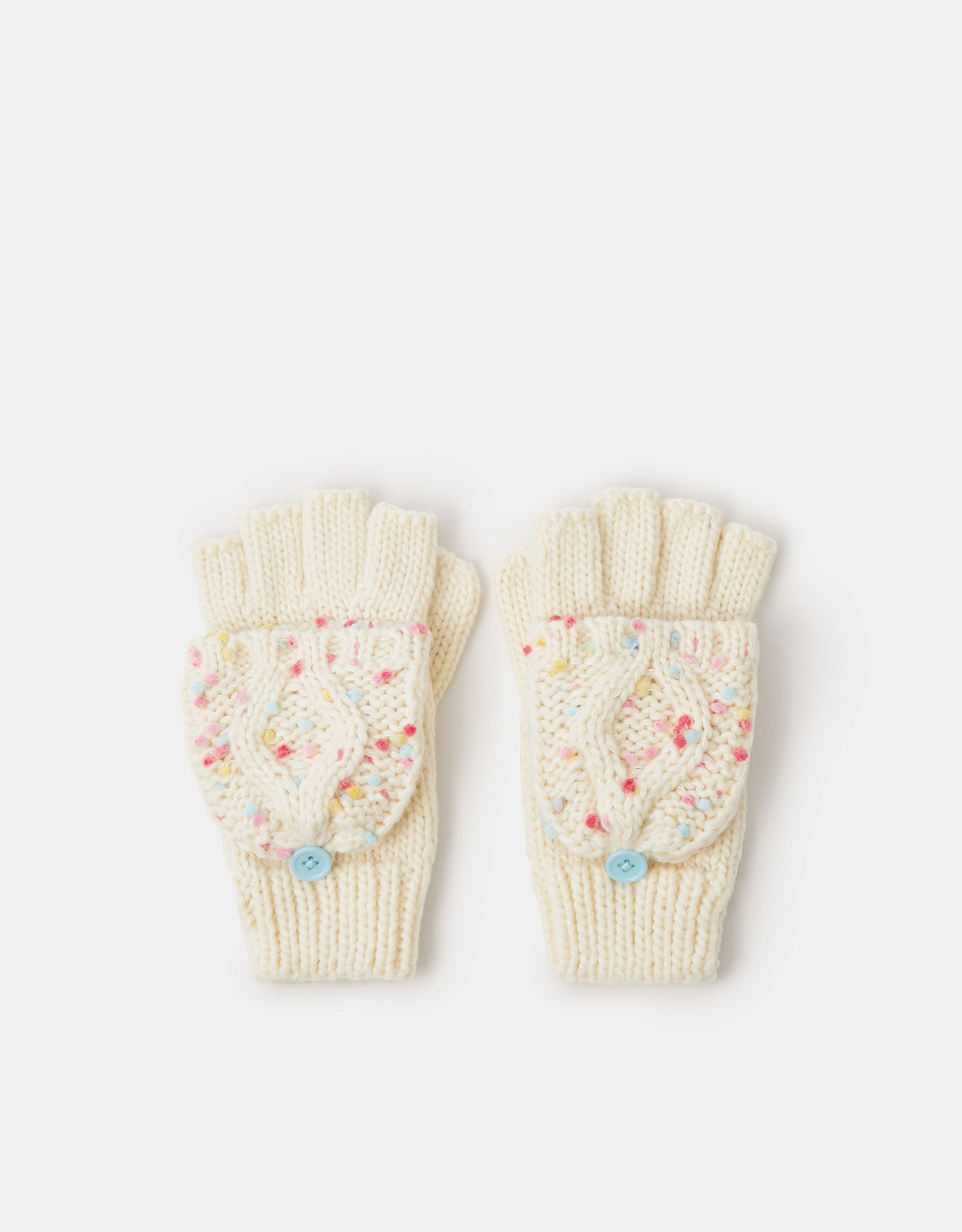 Girls Speckled Fingerless Gloves with Mittens Ivory | Accessorize (Global)
