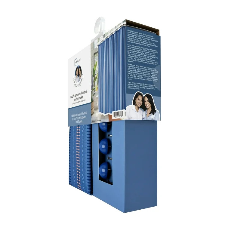 Mainstays by Becky G. & Alejandra 13-Piece Stripe Fabric Shower Curtain Set, Blue | Walmart (US)