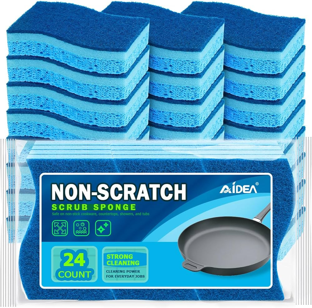 AIDEA Sponges Kitchen, Non-Scratch Scrub Sponge, 24Count, Sponges for Non-Stick Cookware, Kitchen... | Amazon (US)