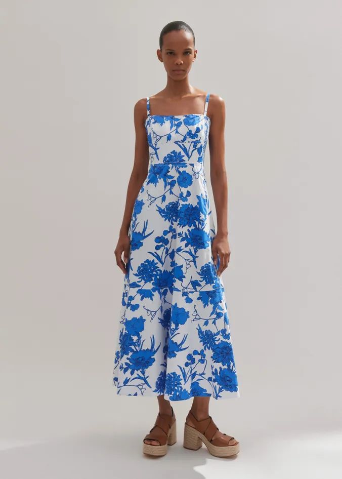Cotton Scribbled Flower Print Maxi Dress | ME+EM US