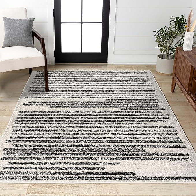 JONATHAN Y Khalil Modern Berber Stripe Cream/Black Indoor Area Rug, 9x12, Contemporary, Bohemian,... | Amazon (US)