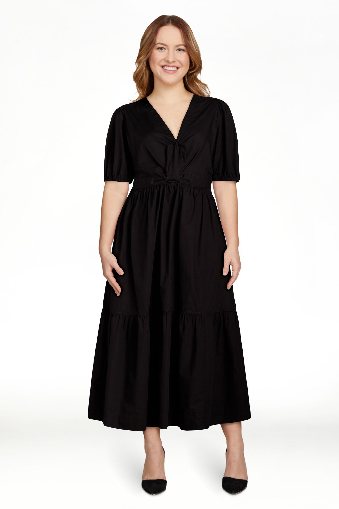 Free Assembly Women's Twist Front Cotton Midi Dress, Sizes XS-XXL | Walmart (US)