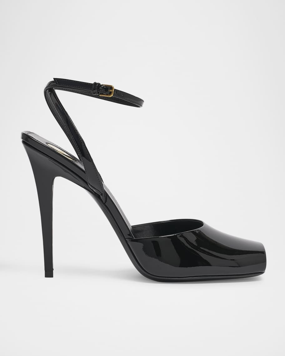 Saint Laurent La Scandale Patent Ankle-Strap Sandals | Neiman Marcus