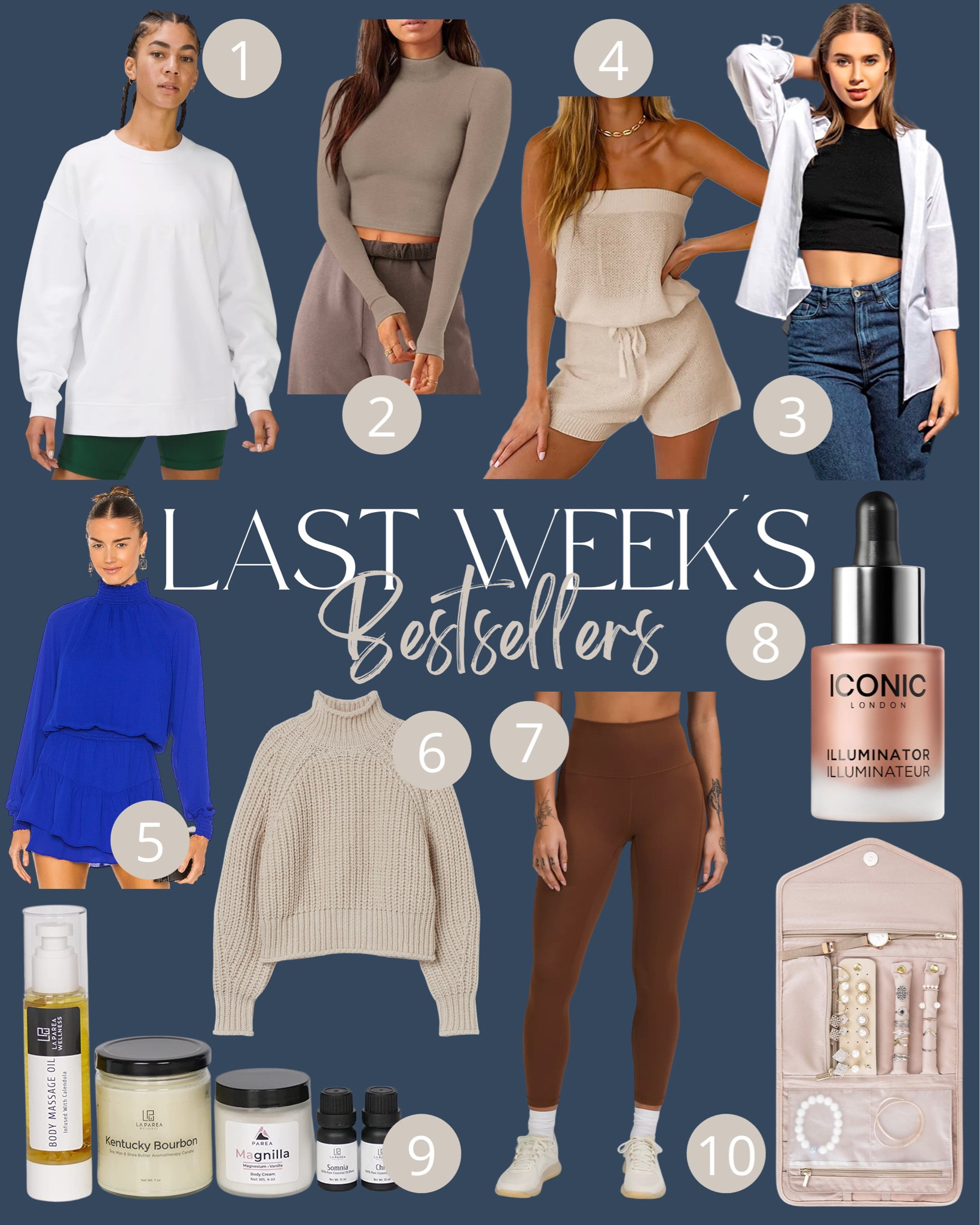 Last Week’s Bestsellers - Make Up - Highlighter - Jumper - Crew Neck - Crop Top - Button Up - High Waisted Pants - Leggings - Dress - Blue - travel case 