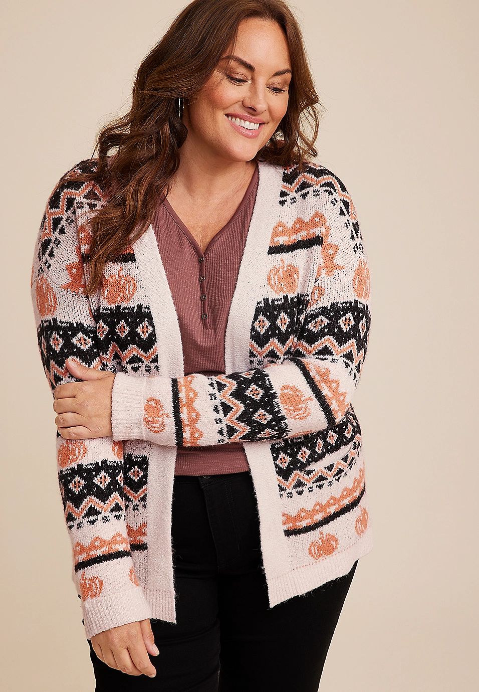 Plus Size Halloween Pumpkin Chevron Cardigan | Maurices