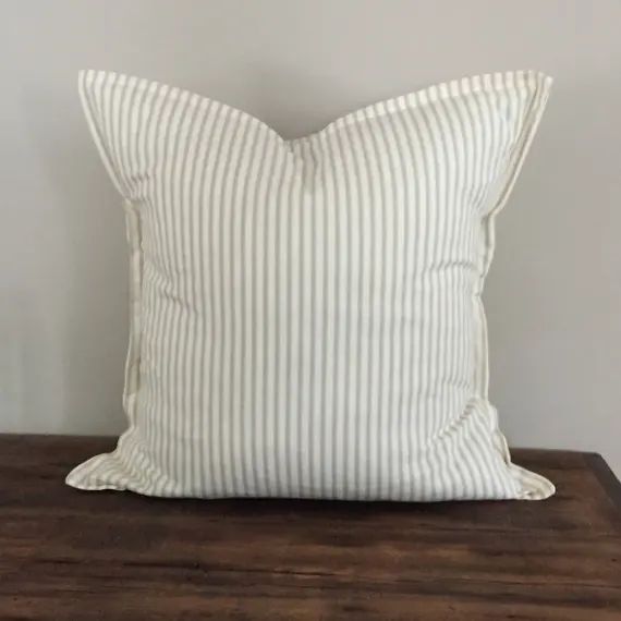 Tan Ticking Stripe Pillow Cover | Modern Farmhouse Pillow Cover | Throw Pillow Cover | Beige Stri... | Etsy (US)
