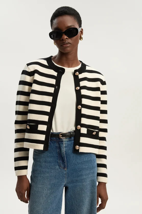 Cotton Knit Nautical Boxy Stripe Jacket | Karen Millen US