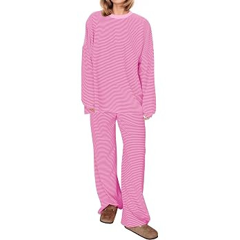 MISSACTIVER Women's 2 Piece Striped Lounge Set Long Sleeve Oversized T-Shirt Wide Leg Pants Match... | Amazon (US)