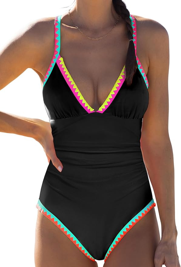 popvil One Piece Swimsuit 2025 Tummy Control Women Bathing Suit Shapewear Swimsuits Slimming Neon... | Amazon (US)