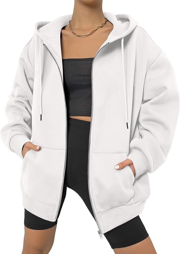 Zeagoo Women's Oversized Zip Up Hoodies Fleece Jacket Casual 2024 Spring Fall Sweatshirts Drawstr... | Amazon (US)