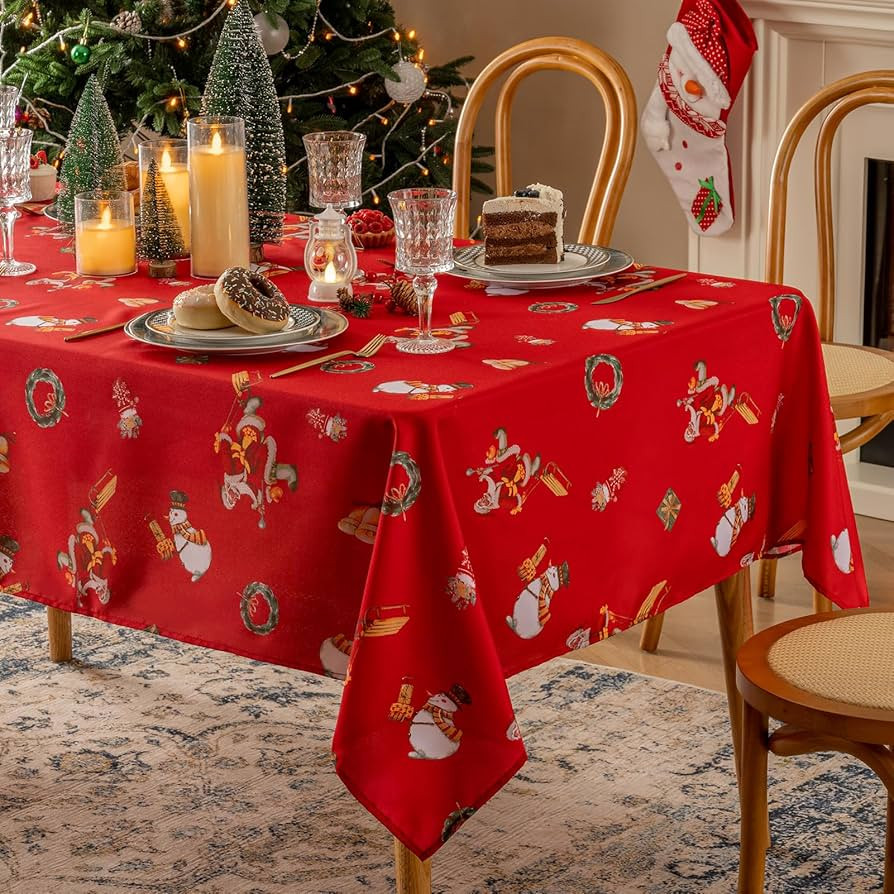 VidaFete Christmas Santa Claus Tablecloth, Rectangle Red Table Cloh Polyester with Snowman Patter... | Amazon (US)