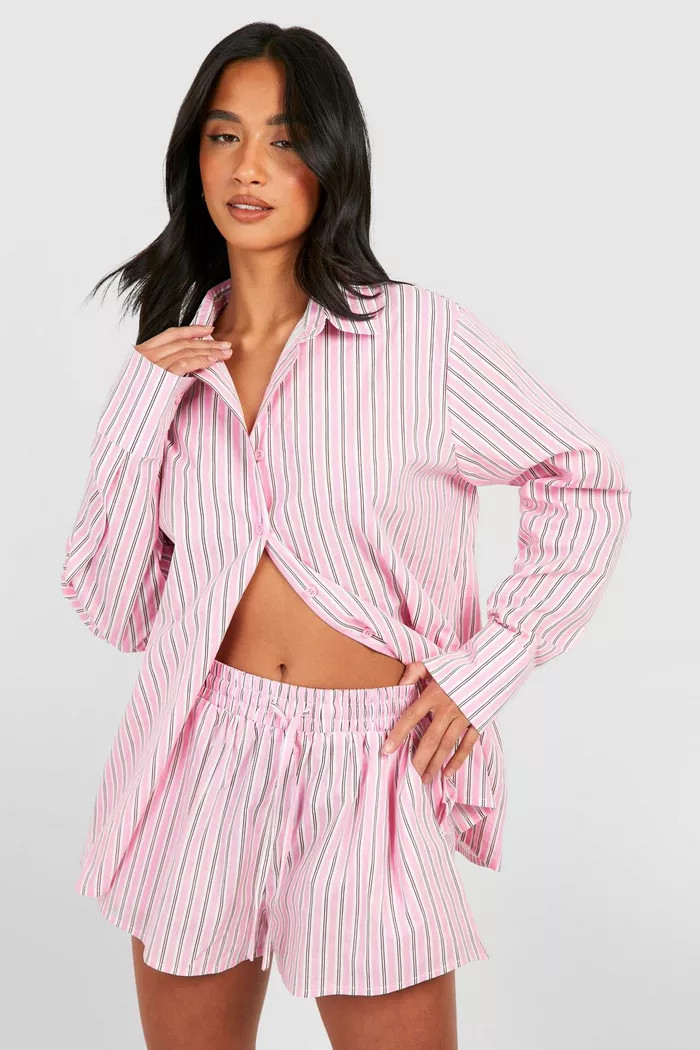 Petite Variated Stripe Beach Shirt | Boohoo.com (UK & IE)