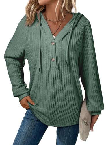 SHEWIN Womens Sweaters Causal Knit Hoodies for Women Lightweight Drawstring Womens Sweatshirt Pullover Fall Outfits For Women,US 8-10(M),Green | Amazon (US)