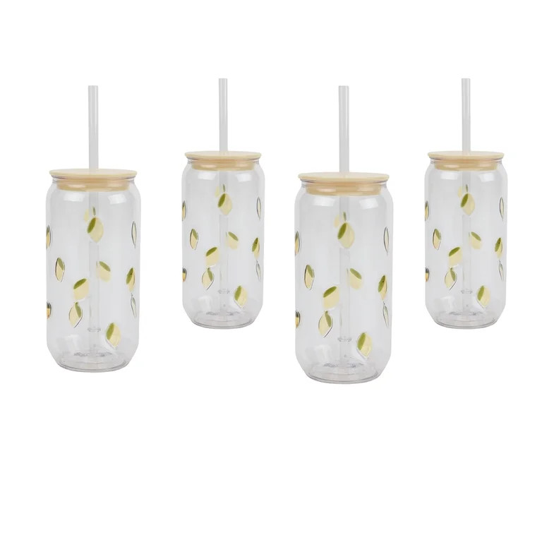 Just Feed Me by Jessie James Decker 4-Piece 18oz Embossed Lemon Can Sipper Tumbler with Straw Set | Walmart (US)