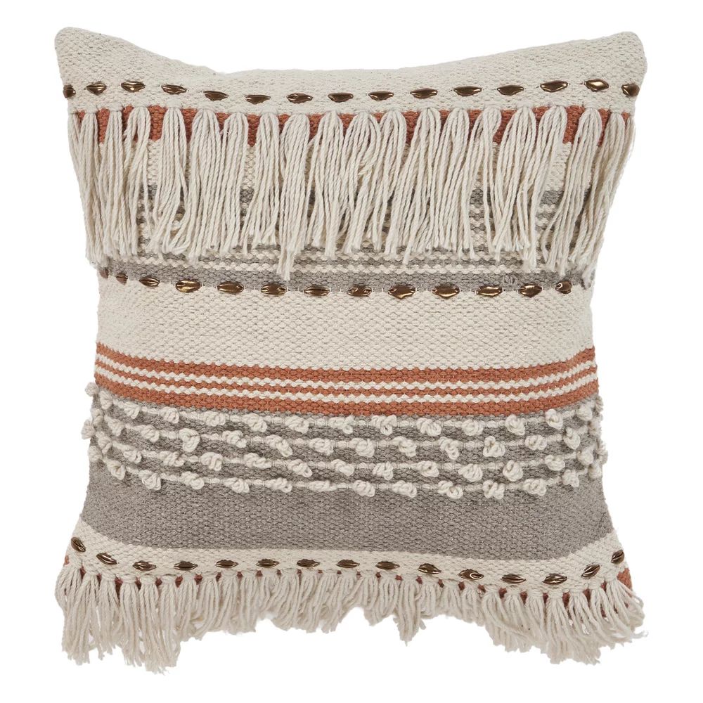 LR Home Fringe Striped Chic Natural Gray Throw Pillow ( 18" x 18" ) - Walmart.com | Walmart (US)