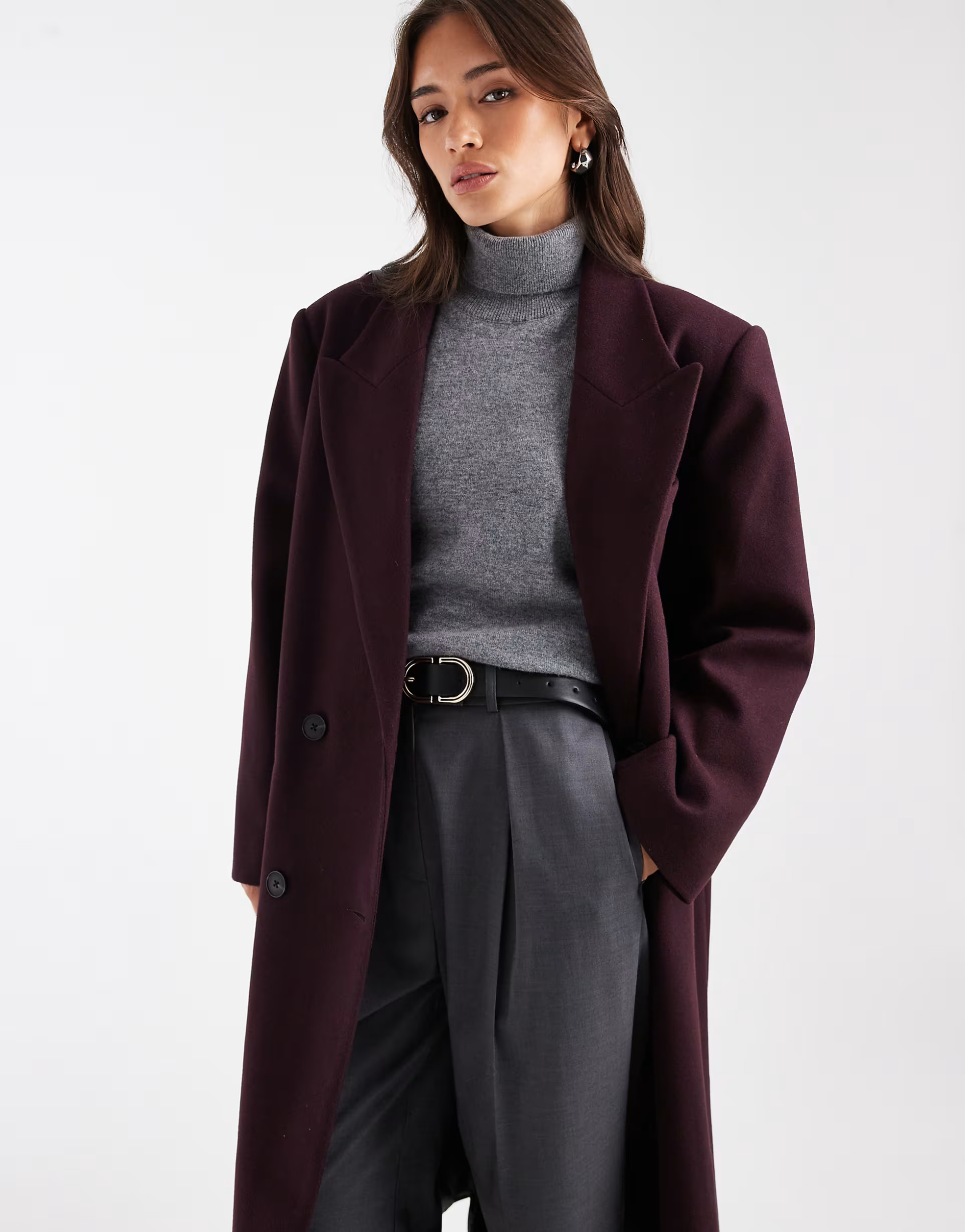 ASOS DESIGN oversized dad coat in plum | ASOS (Global)