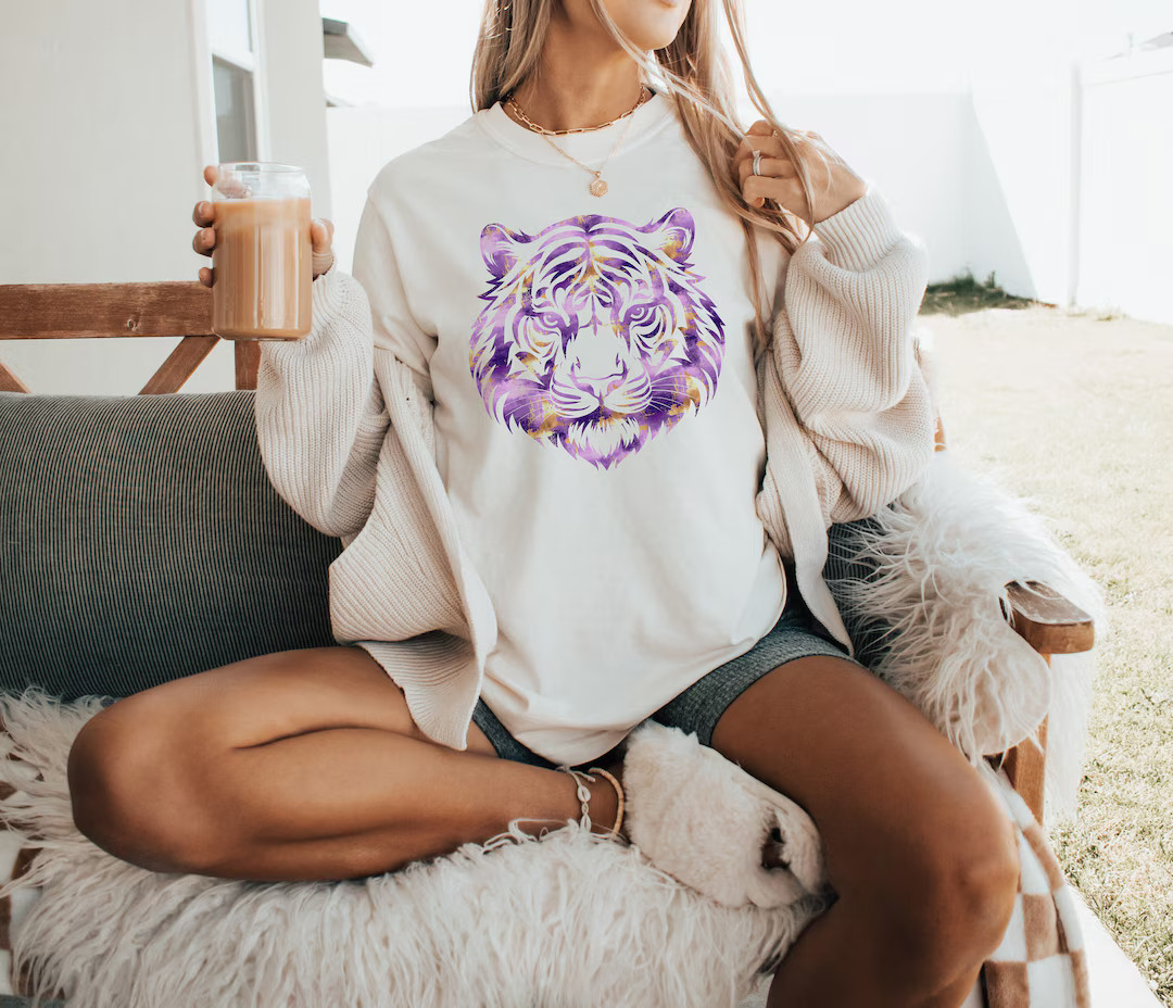 Purple and Gold Tiger Head Shirt, Cute Louisiana Shirt, Tigers Game Day, Football,baton Rouge Shi... | Etsy (US)