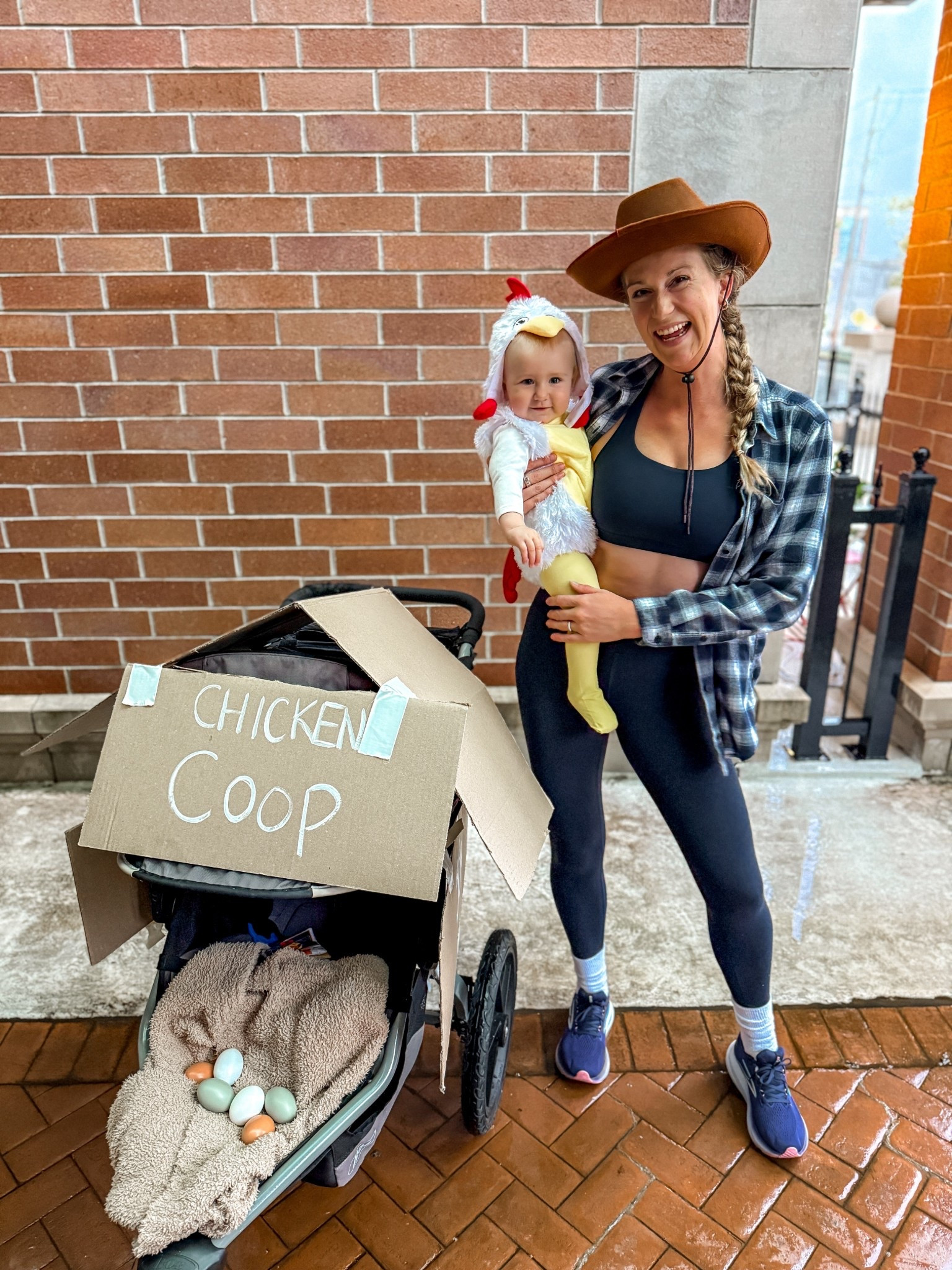DIY Halloween costume, chicken in the chicken coop and her farmer! Wore this to run club for Halloween run!

#LTKHalloween #LTKActive #LTKBaby