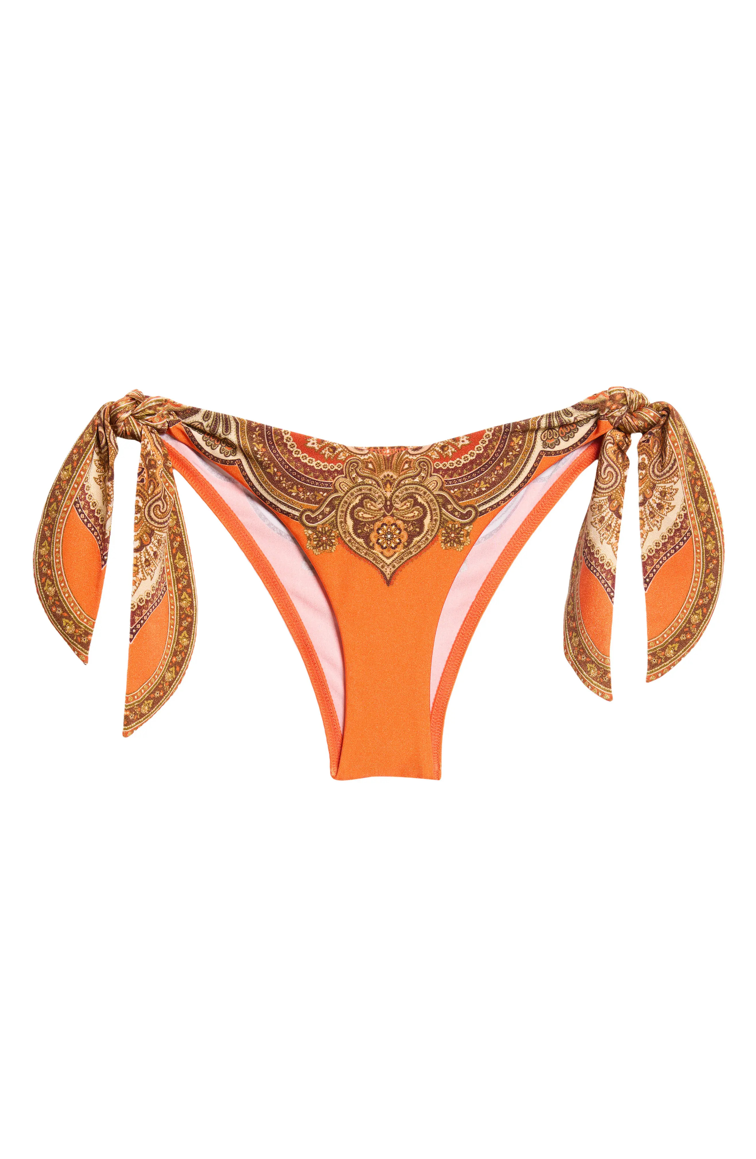 Zimmermann Mahon Scarf Tie Bikini Bottoms in Tangerine Paisley at Nordstrom, Size 4 | Nordstrom