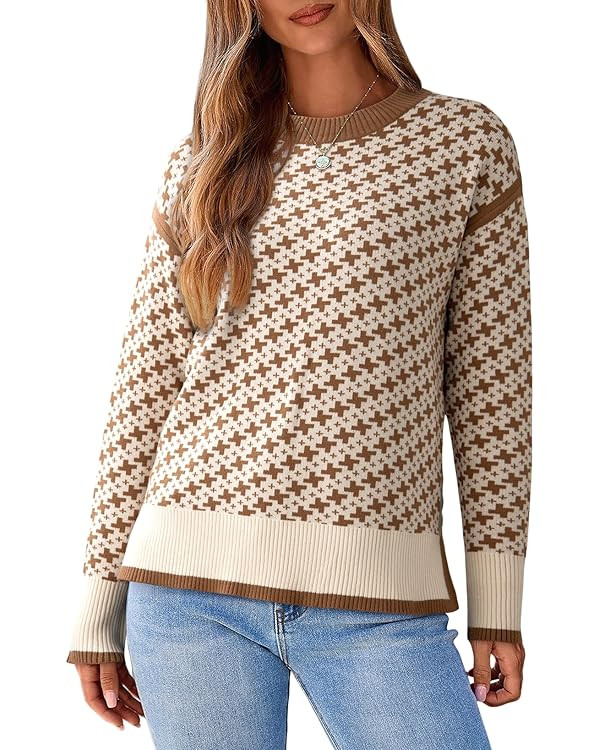 Dokotoo Womens Casual Cross Jacquard Sweaters 2025 Crewneck Long Sleeve Fall Winter Warm Knit Pul... | Amazon (US)