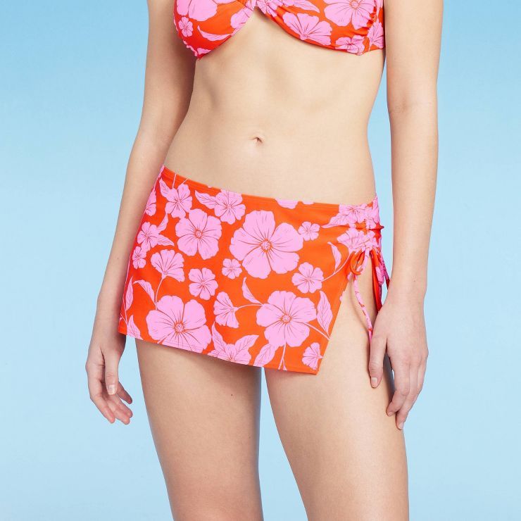 Women's Cinch Side Skirt Cover Up - Wild Fable™ Orange/Pink Tropical Print | Target