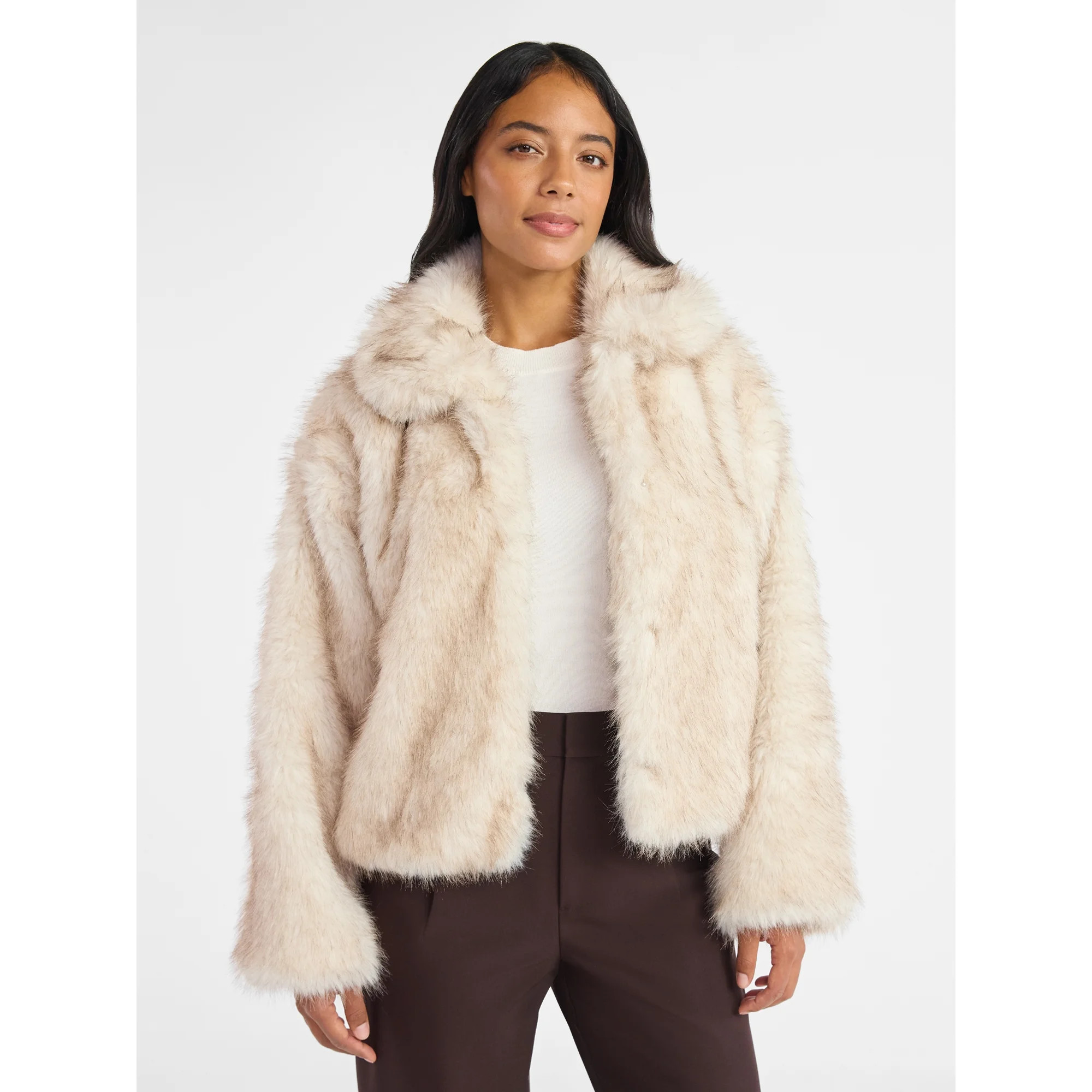 Time and Tru Women's and Women’s Plus Plush Faux Fur Jacket, Midweight, Sizes XS-3X | Walmart (US)