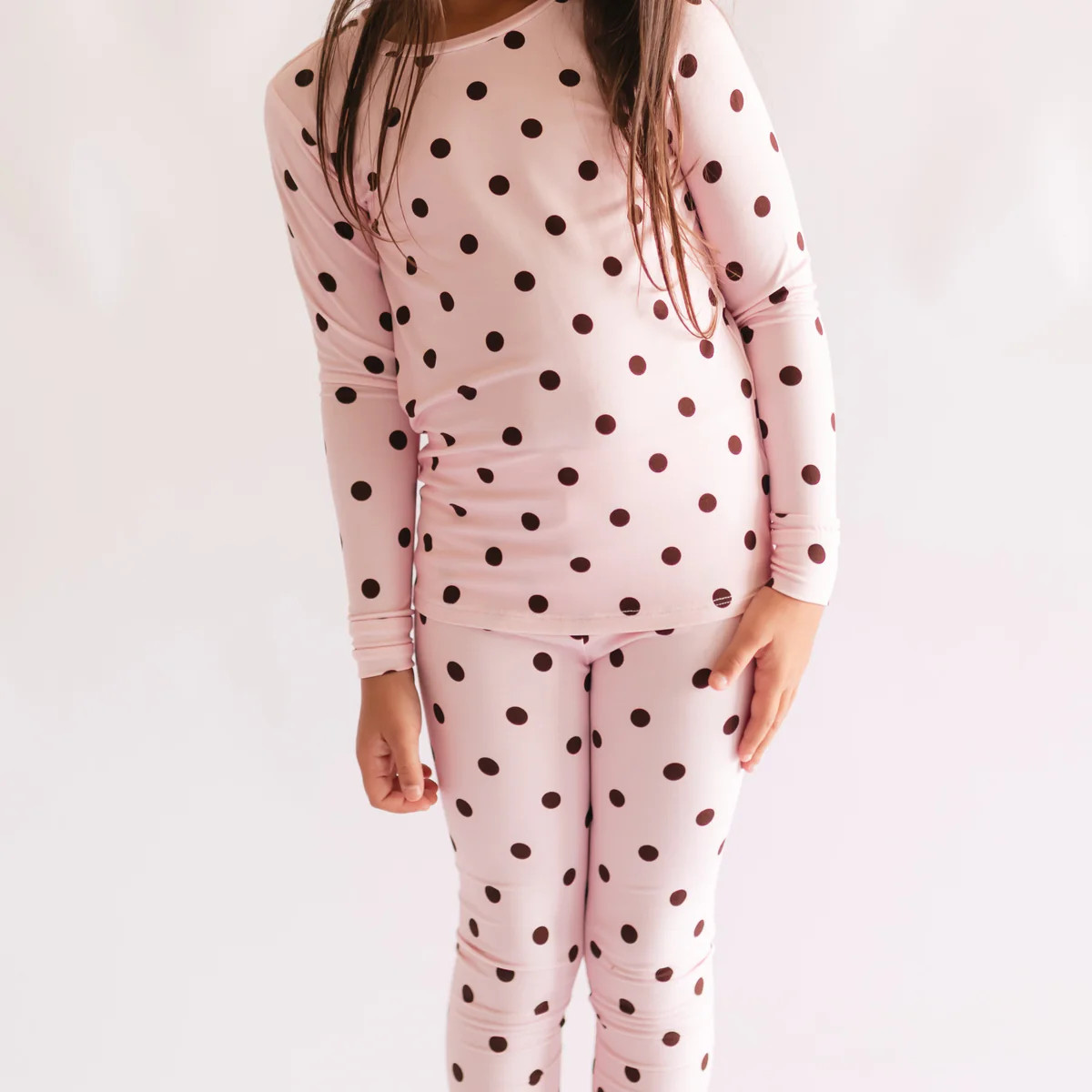 Youth Pajama Set in Pink & Brown Polka Dot | Silks Design