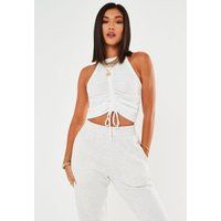 White Rib Ruched Racer Back Top | Missguided (US & CA)