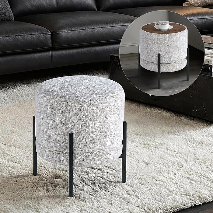 Multifunctional Ottoman with Side Table, Soft Round Footrest Stool,Vanity Stool with Metal Legs, ... | Amazon (US)