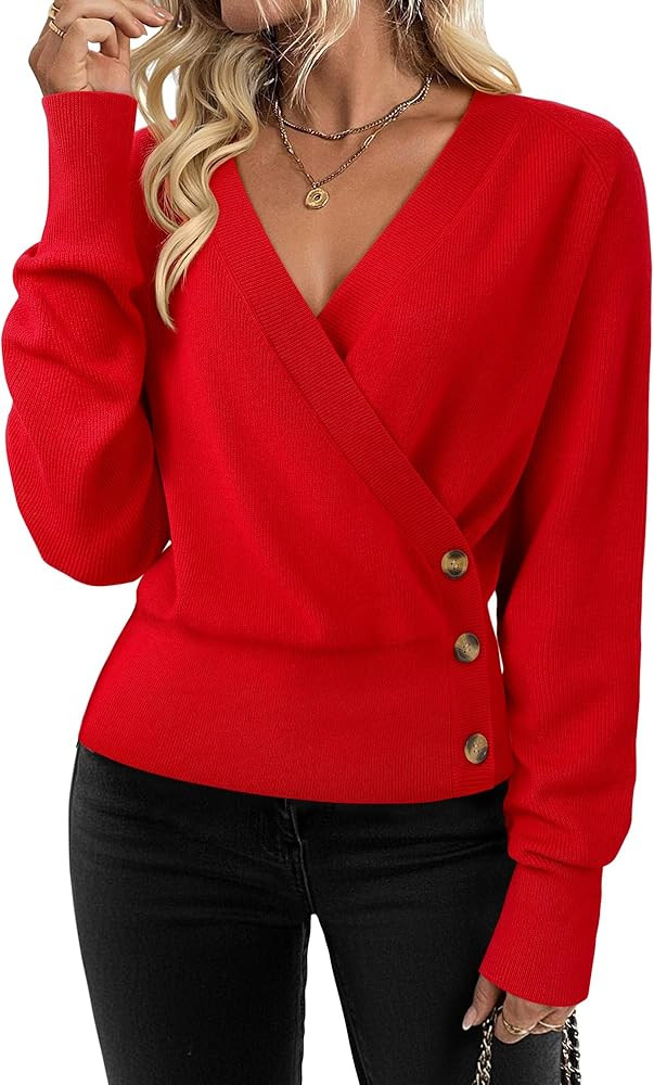 Timeson Womens Fall Sweaters 2025 Long Sleeve V Neck Business Casual Pullover Knit Tops | Amazon (US)