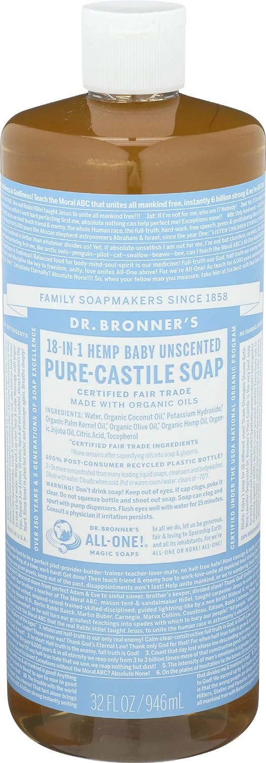 Dr. Bronners 32 Ounce Pure Castile Soap - Liquid44; Unscented44; Baby Mild | Amazon (US)