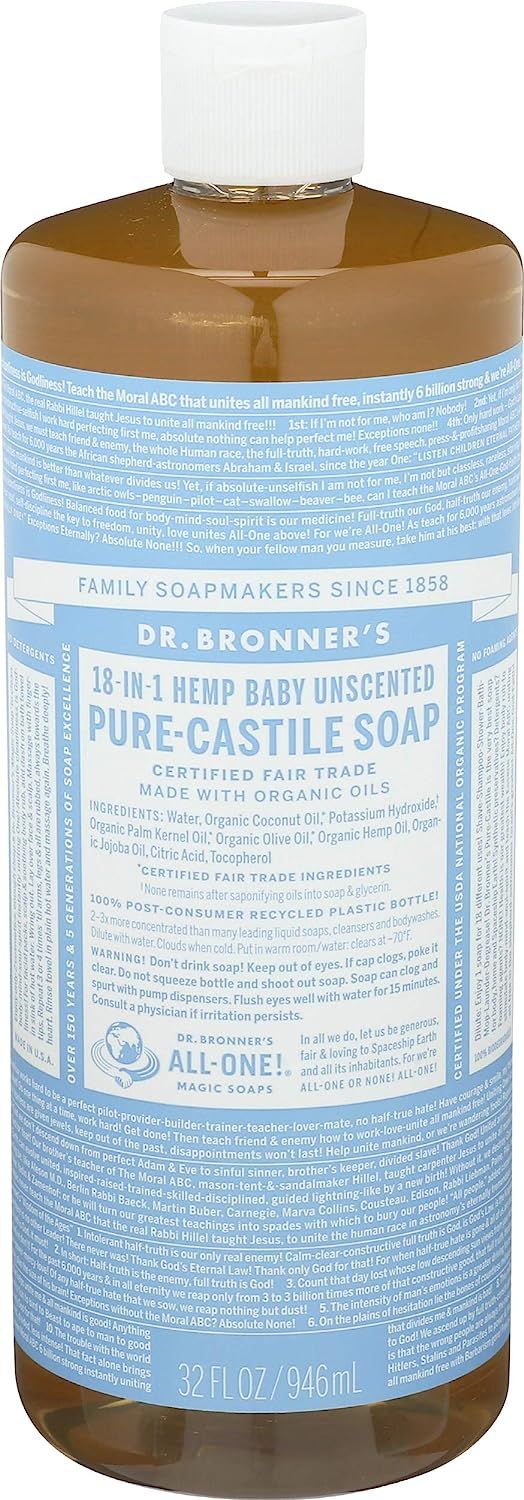 Dr. Bronners 32 Ounce Pure Castile Soap - Liquid44; Unscented44; Baby Mild | Amazon (US)