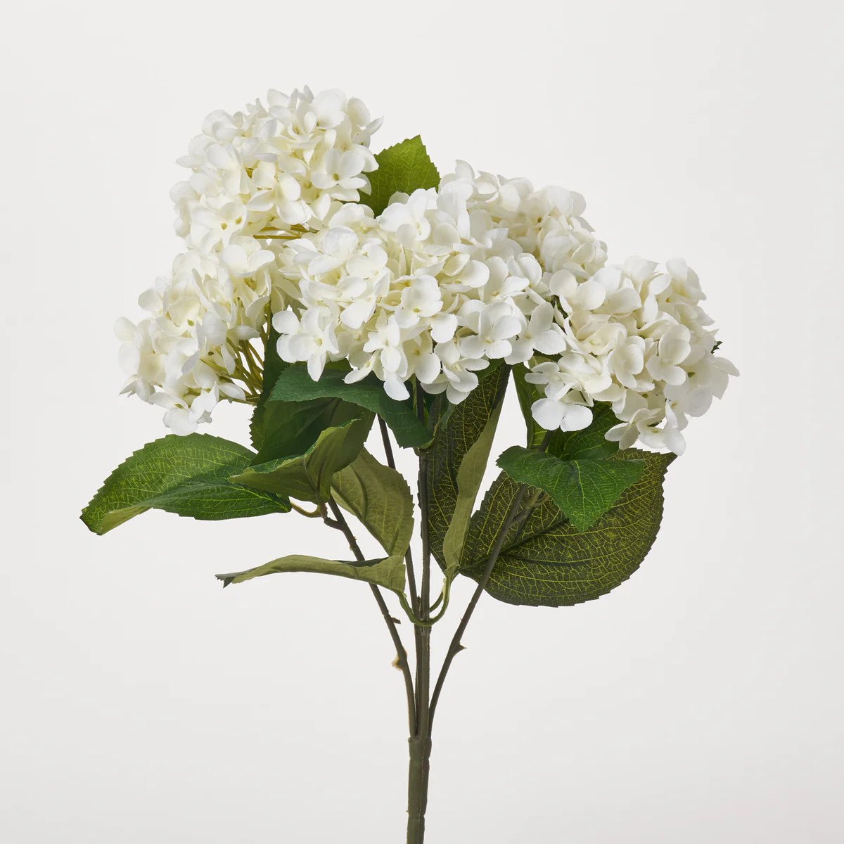 White Silk Hydrangea Blooms Bush Stem Bouquet - 18" | Darby Creek Trading