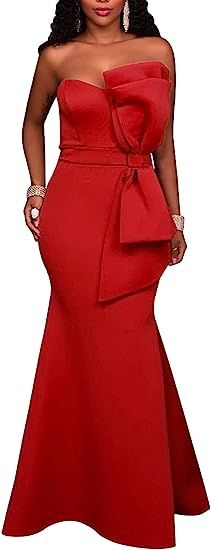 MAYFASEY Women's Sexy Off The Shoulder Oversized Bow Applique Evening Gown Party Long Maxi Dress | Amazon (US)