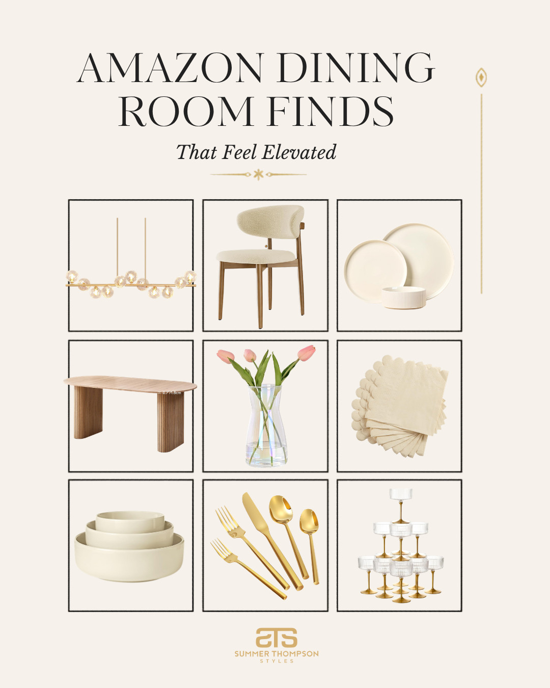 Elevated dining room vibes and every single piece is from Amazon✨ I rounded up my favorite finds that bring that chic, sophisticated feel to your dining space without the high end price tag. From statement lighting to gorgeous table decor, this collage has everything you need to make your dining room feel like a whole experience. #LTKfinds #amazonhome #amazonfinds #diningroomdecor #homedecor #elevatedhome

#LTKHome #LTKSaleAlert #LTKHome