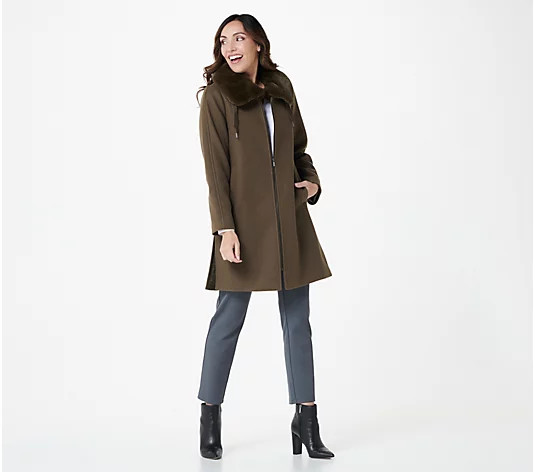 Isaac Mizrahi Live! Melton Wool Faux Fur Collar Coat | QVC