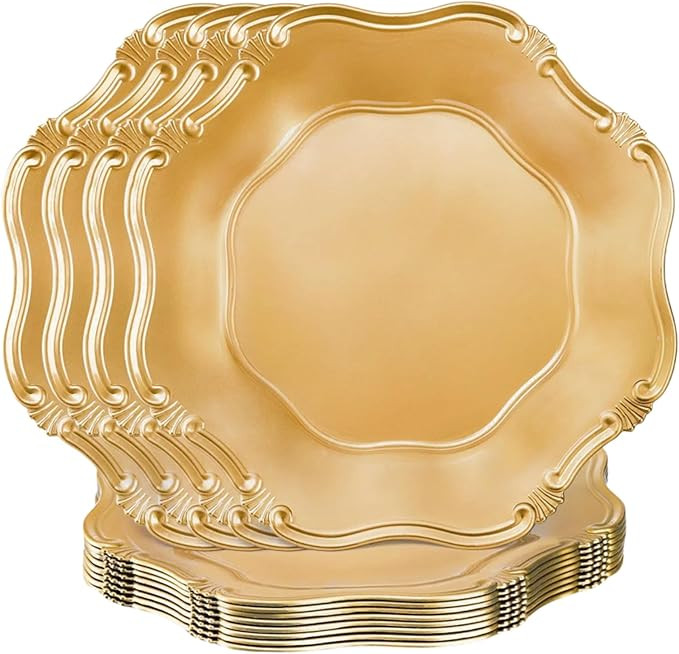 ZOOFOX Set of 12 Antique Gold Charger Plates, 13" Round Embossed Chargers for Dinner Plates, Deco... | Amazon (US)