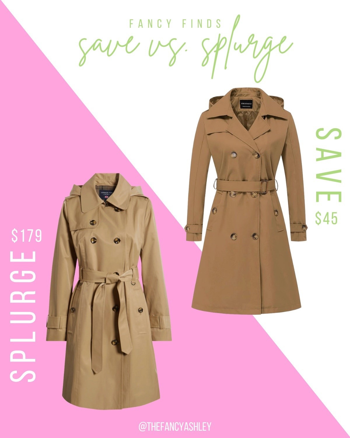 Save vs. splurge - trench coat edition! Trench coats are trending for fall and I'm loving these two options. The splurge worthy Nordstrom find features double-breasted button closure and love the belted cuffs - a fall staple piece you will wear on repeat coming in at $180, currently on sale 35% off! Our save option is such a good Amazon find with classic timeless style that hits mid-length and comes in at $45 thanks to early Prime Day deals, so you'll want to grab this one quick!! Trench coat | fall coat | outerwear | fall jackets | Amazon fashion | Nordstrom sale | classic coat | fall staples | layering pieces


#LTKSeasonal #LTKStyleTip