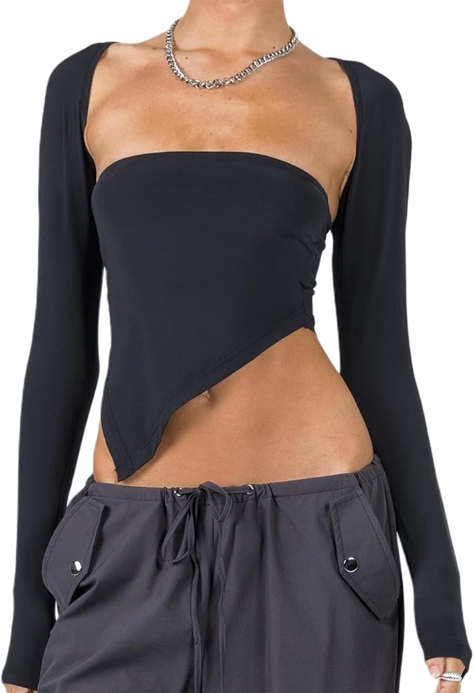 SOFIA'S CHOICE Bolero Top for Women Asymmetrical Hem Sexy Long Sleeve T Shirt | Amazon (US)