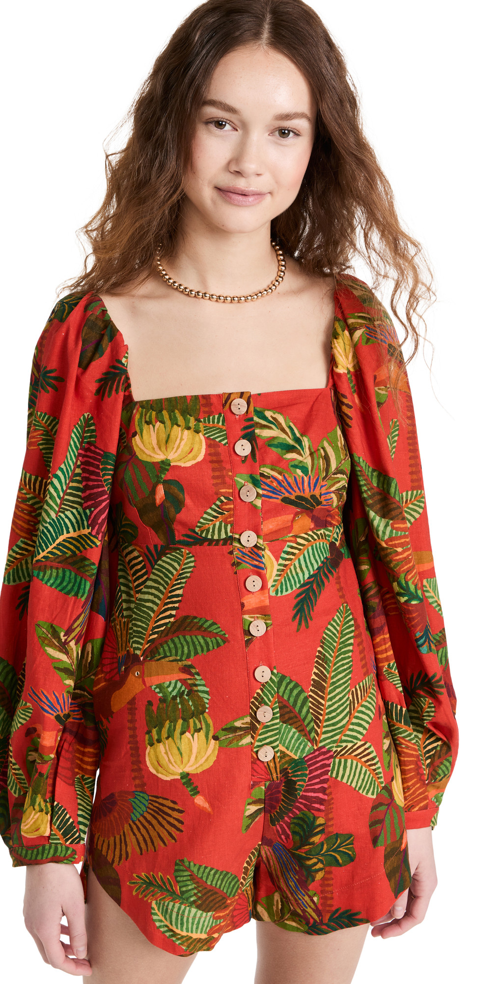 FARM Rio Red Forest Birds Romper | Shopbop