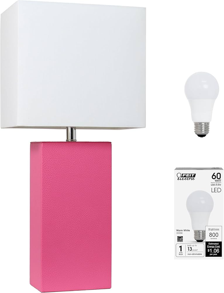 Elegant Designs LT1025-HPK-LB Modern Leather Wrapped Table Lamp for Living Room, Hallway, Entrywa... | Amazon (US)
