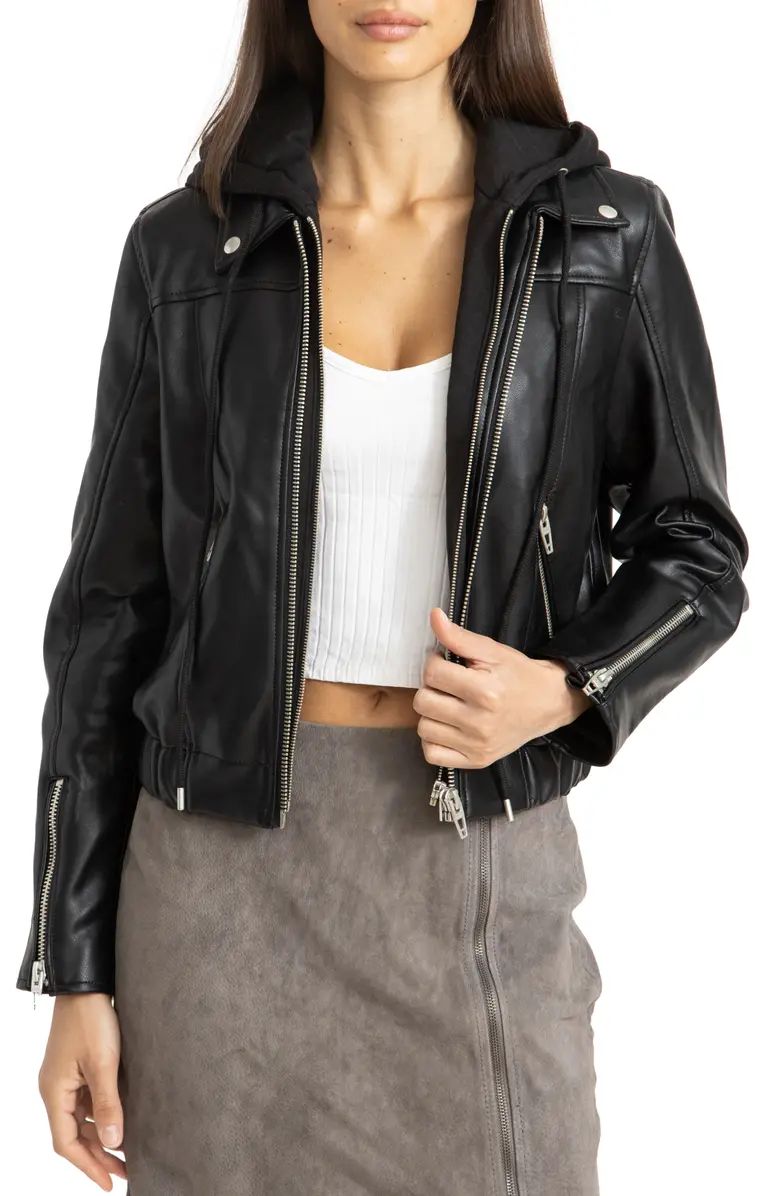 Faux Leather Bomber Jacket with Removable Hood | Nordstrom Canada