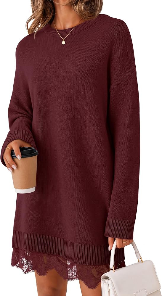 MEROKEETY Women's Fall Long Sleeve Lace Oversized Casual Knit Sweater Dress | Amazon (US)