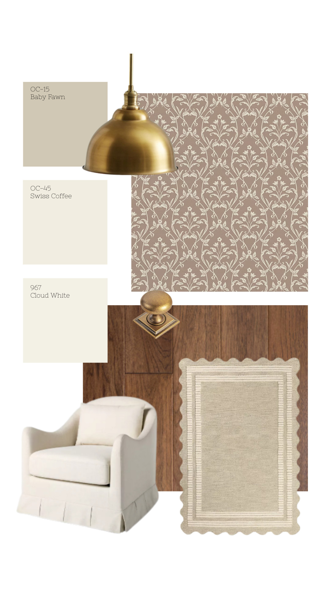 This palette mixes Benjamin Moore’s Baby Fawn, Swiss Coffee, and Cloud White with warm wood, soft textures, and antique brass accents. The result? A space that feels elegant yet lived-in, perfect for layering in pattern (like this floral wallpaper) without overwhelming the room. 

 #LTKHome