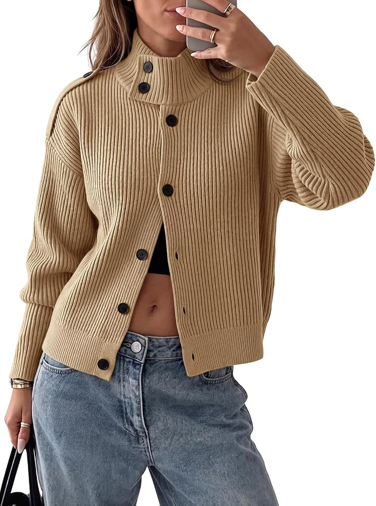 Saodimallsu Womens Button Cardigan Sweaters Fall Chunky Knit Jacket Top | Amazon (US)