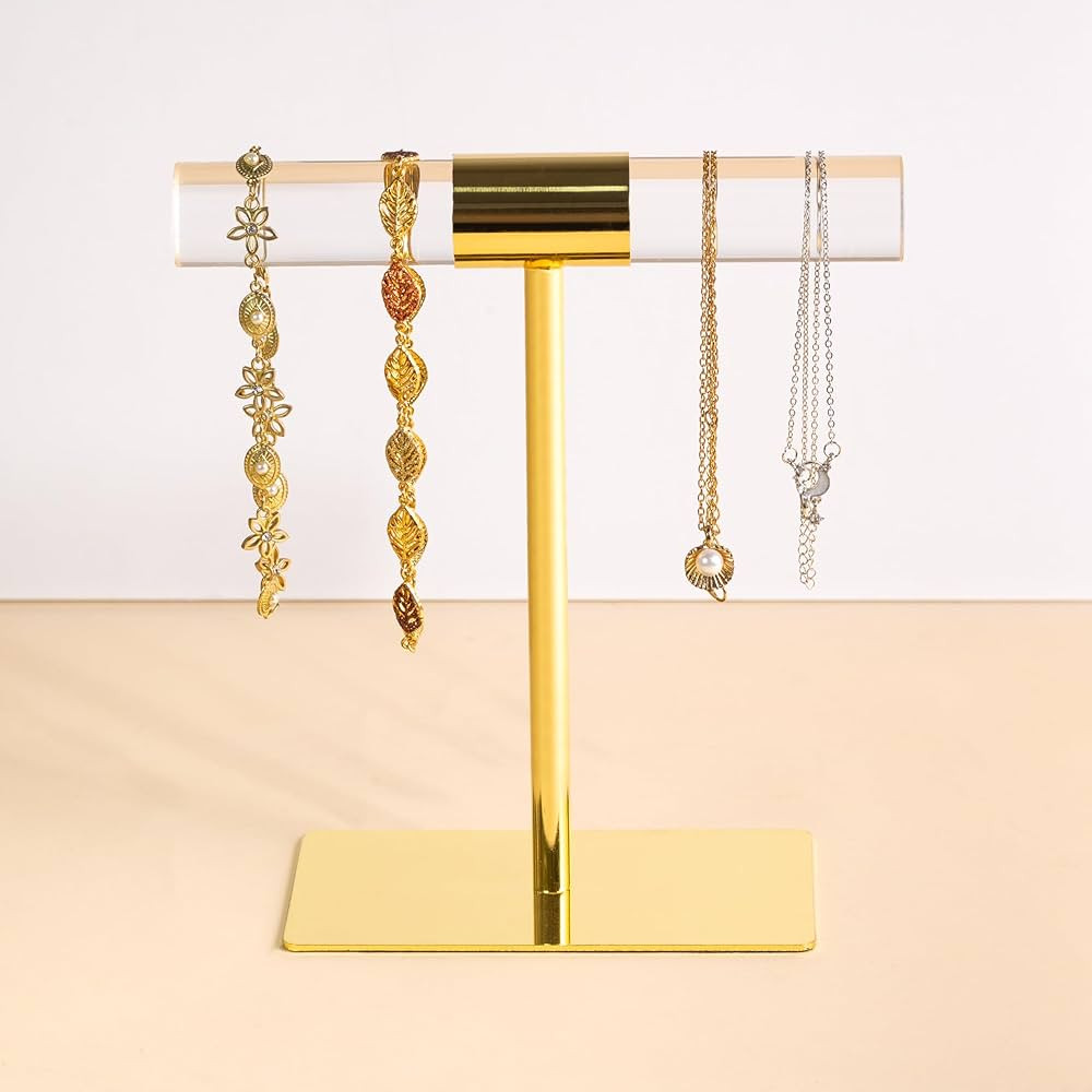 FiFond Golden Jewelry Stand, Bracelet Holder,Solid Clear Acrylic Jewelry Organizer Stand,T-Bar Pl... | Amazon (US)