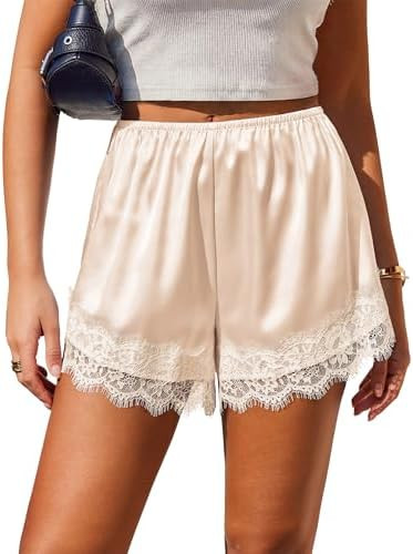 Ekouaer Women's Silk Satin Shorts 2026 Lace Trim Micro Mini Satin Shorts Y2K Casual Pajama Short ... | Amazon (US)